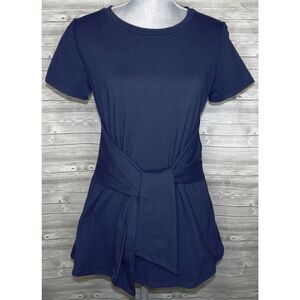AGNES & DORA SHORT SLEEVE SIDE SEAM SASH KNIT TOP NAVY BLUE ~ SIZE L 12-14